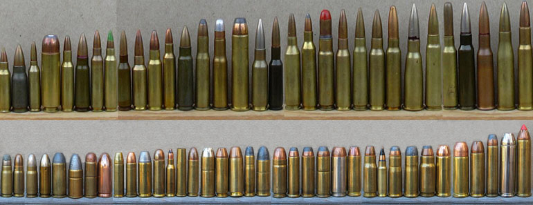 Comparison of .22, 9mm, 45 ACP, and .50 caliber., The .22 o…